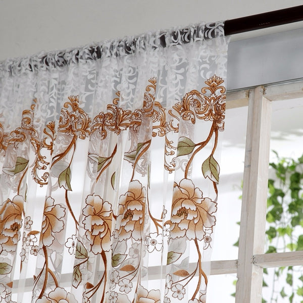 Home Office Window Curtain Flower Print