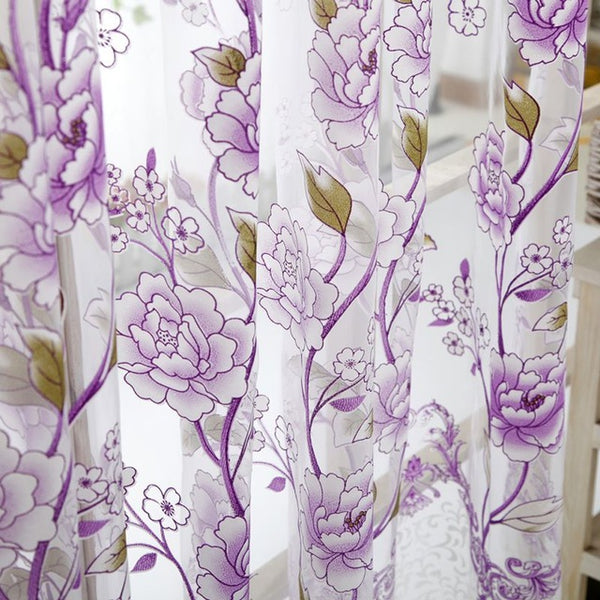 Home Office Window Curtain Flower Print