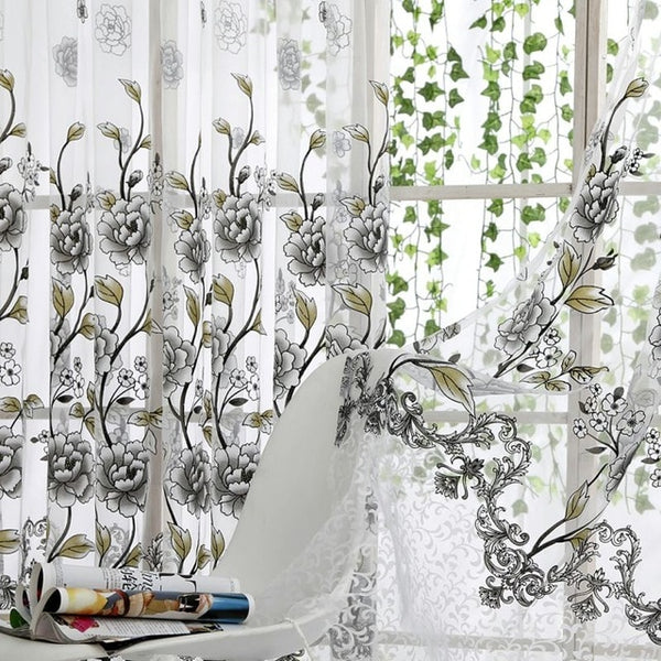 Home Office Window Curtain Flower Print