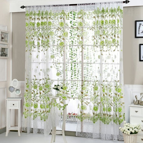 Home Office Window Curtain Flower Print
