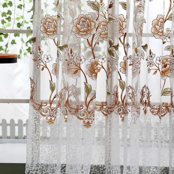 Home Office Window Curtain Flower Print