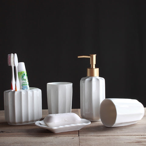 white Five-piece Set ceramics Bathroom Accessories Set Soap Dispenser/Toothbrush Holder/Tumbler/Soap