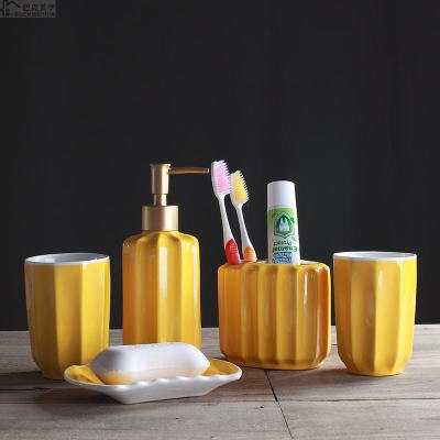 white Five-piece Set ceramics Bathroom Accessories Set Soap Dispenser/Toothbrush Holder/Tumbler/Soap