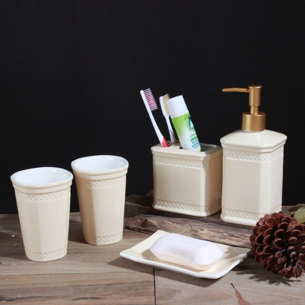 white Five-piece Set ceramics Bathroom Accessories Set Soap Dispenser/Toothbrush Holder/Tumbler/Soap