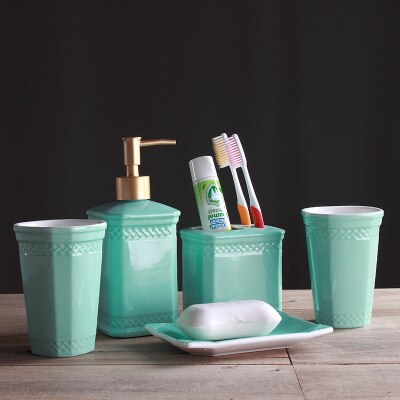 white Five-piece Set ceramics Bathroom Accessories Set Soap Dispenser/Toothbrush Holder/Tumbler/Soap