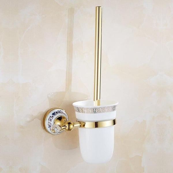 Antique crystal wall mounted towel pole gold-plated blue and white