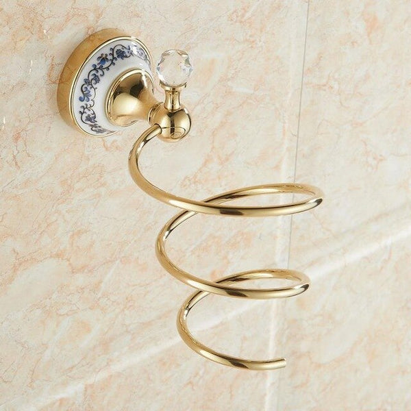 Antique crystal wall mounted towel pole gold-plated blue and white