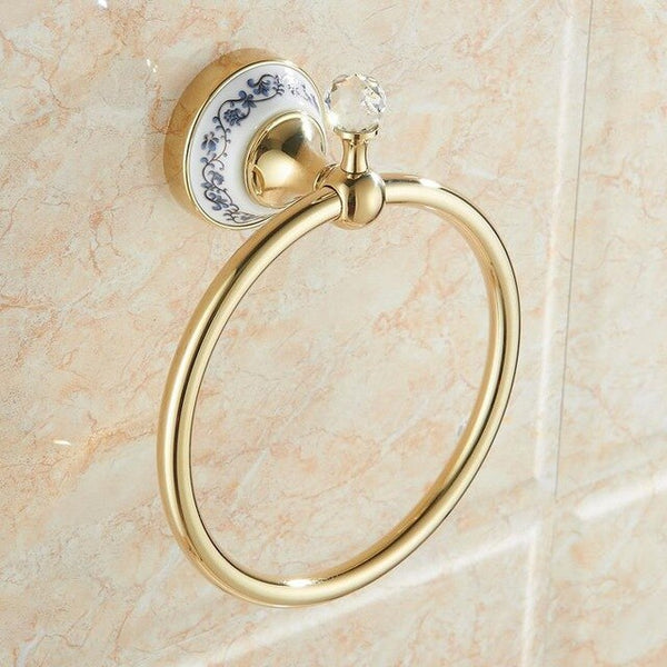Antique crystal wall mounted towel pole gold-plated blue and white