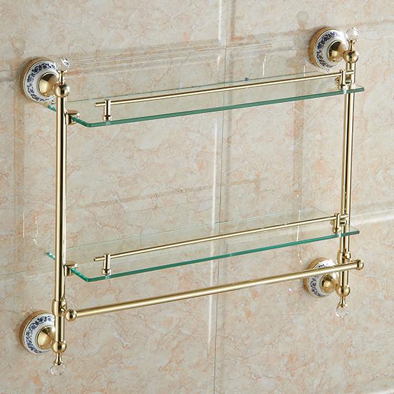 Antique crystal wall mounted towel pole gold-plated blue and white