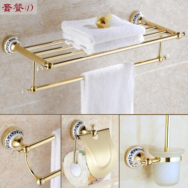 Antique crystal wall mounted towel pole gold-plated blue and white