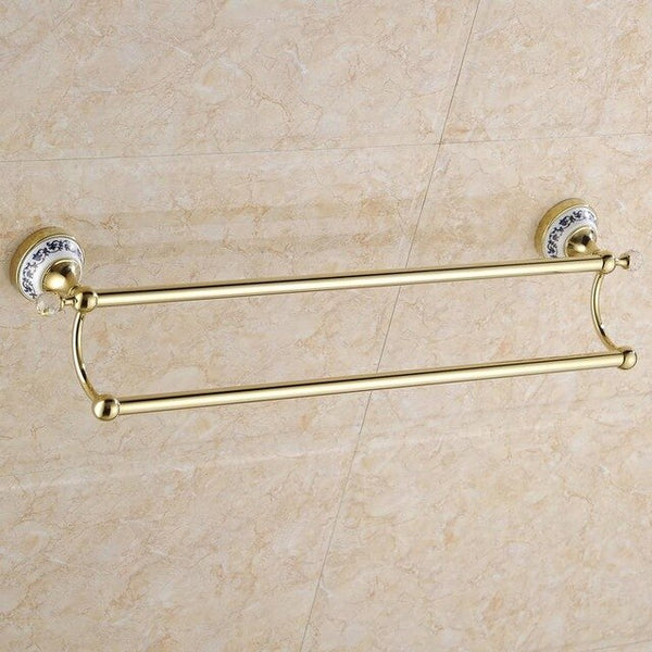 Antique crystal wall mounted towel pole gold-plated blue and white