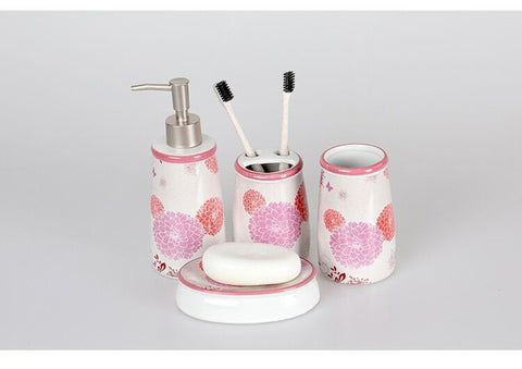 4PCS ceramics Rose flower bird Bathroom Accessories
