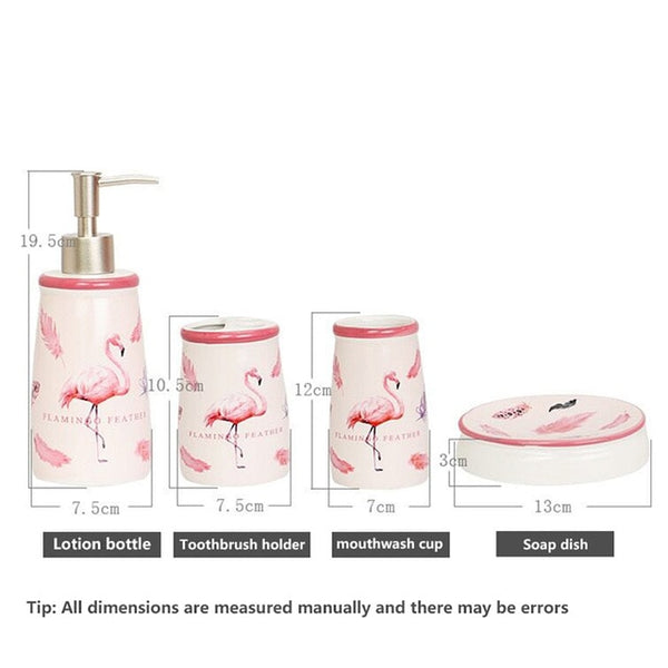 4PCS ceramics Rose flower bird Bathroom Accessories